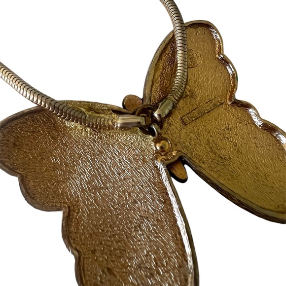 Eisenberg • Vintage Enamel Modernist Butterfly Pendant Necklace Gold Tone Green - Picture 11 of 15